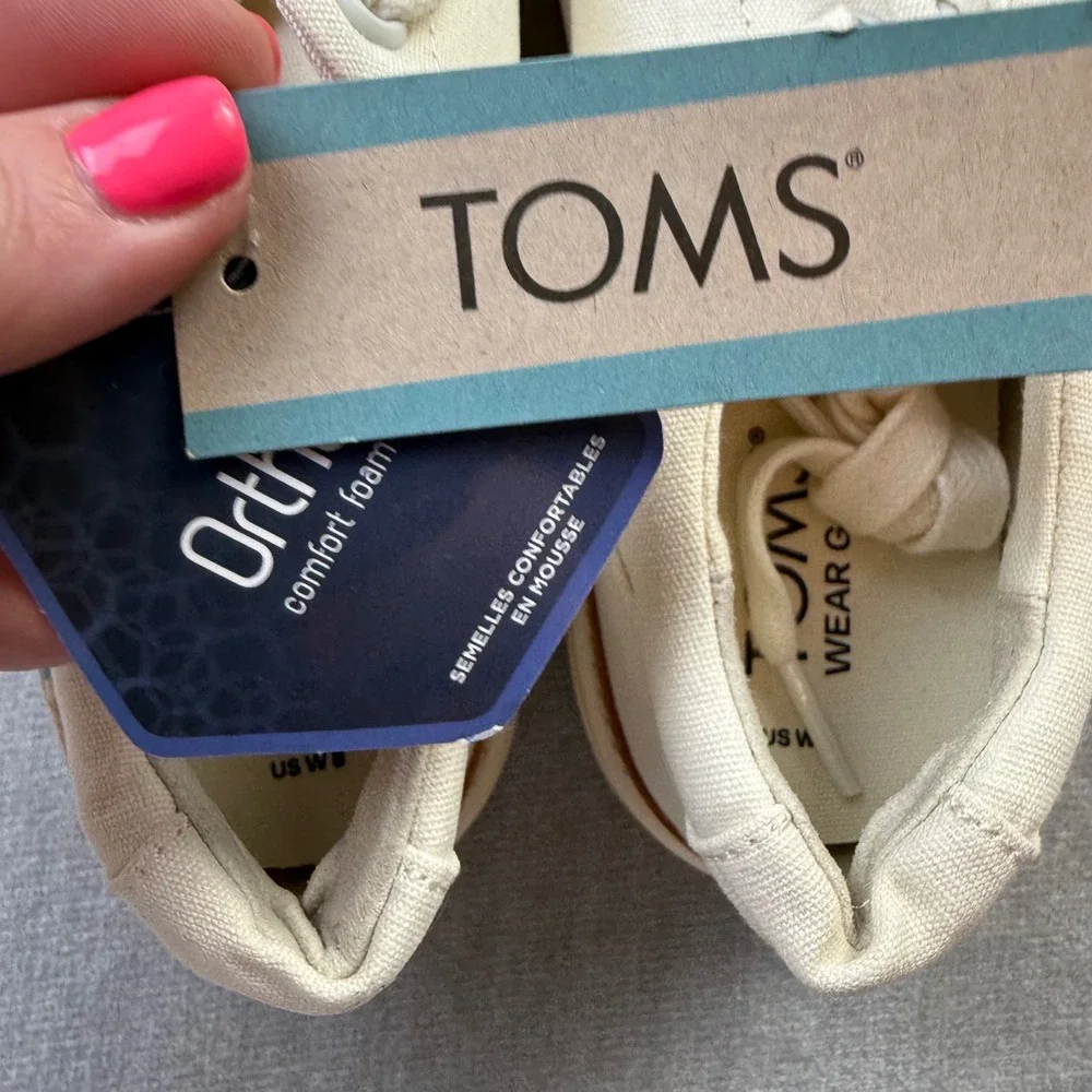 TOMS Alex Birch Canvas Sneakers Womens Size 8 Cream Low Top‎ Lace Up 10016403